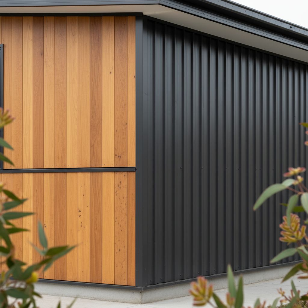 Mixed-material cladding detail close-up